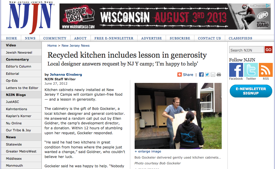 Recycled kitchen story in NJ Jewish News