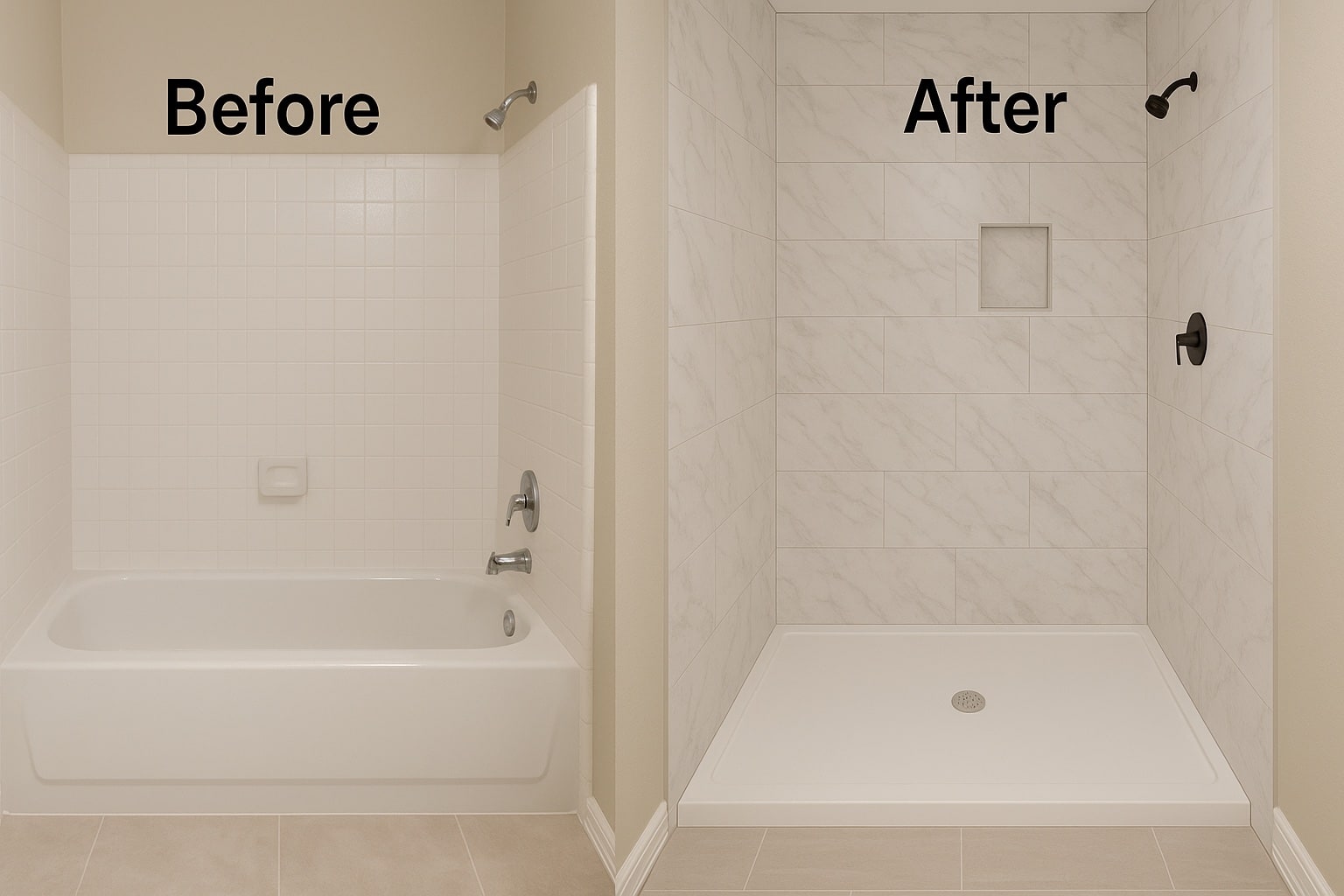 Changing A Tub Into A Shower - Before and After