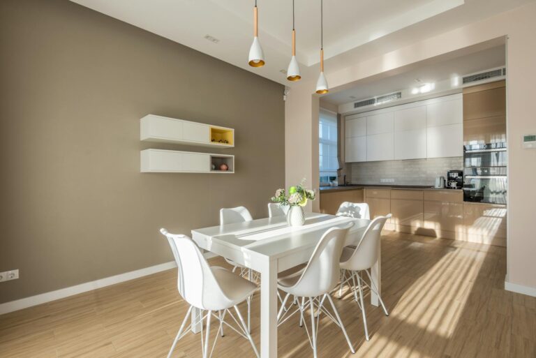 Interior of a Modern Kitchen with wooden flooring
