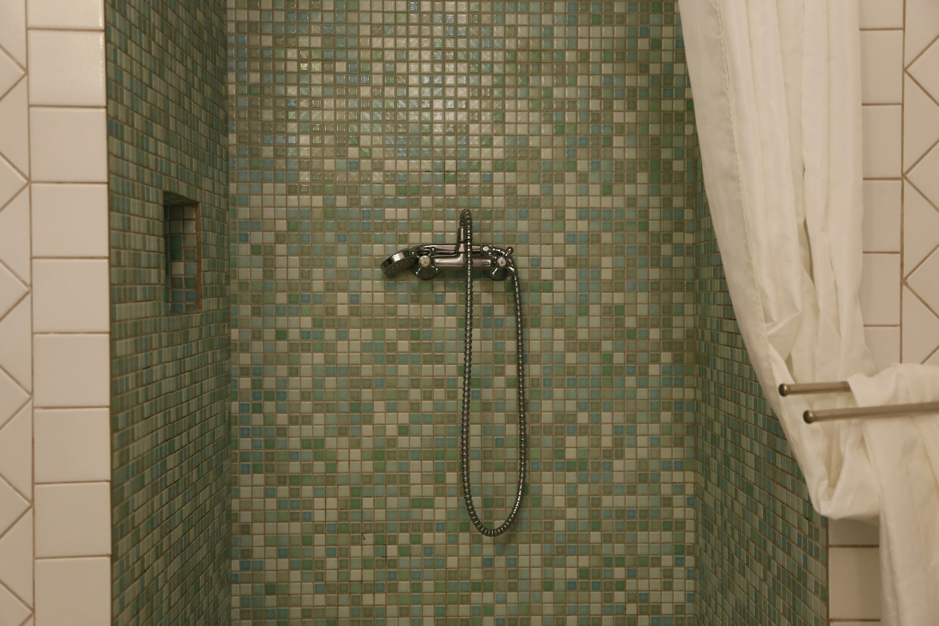 built-in shower in green color