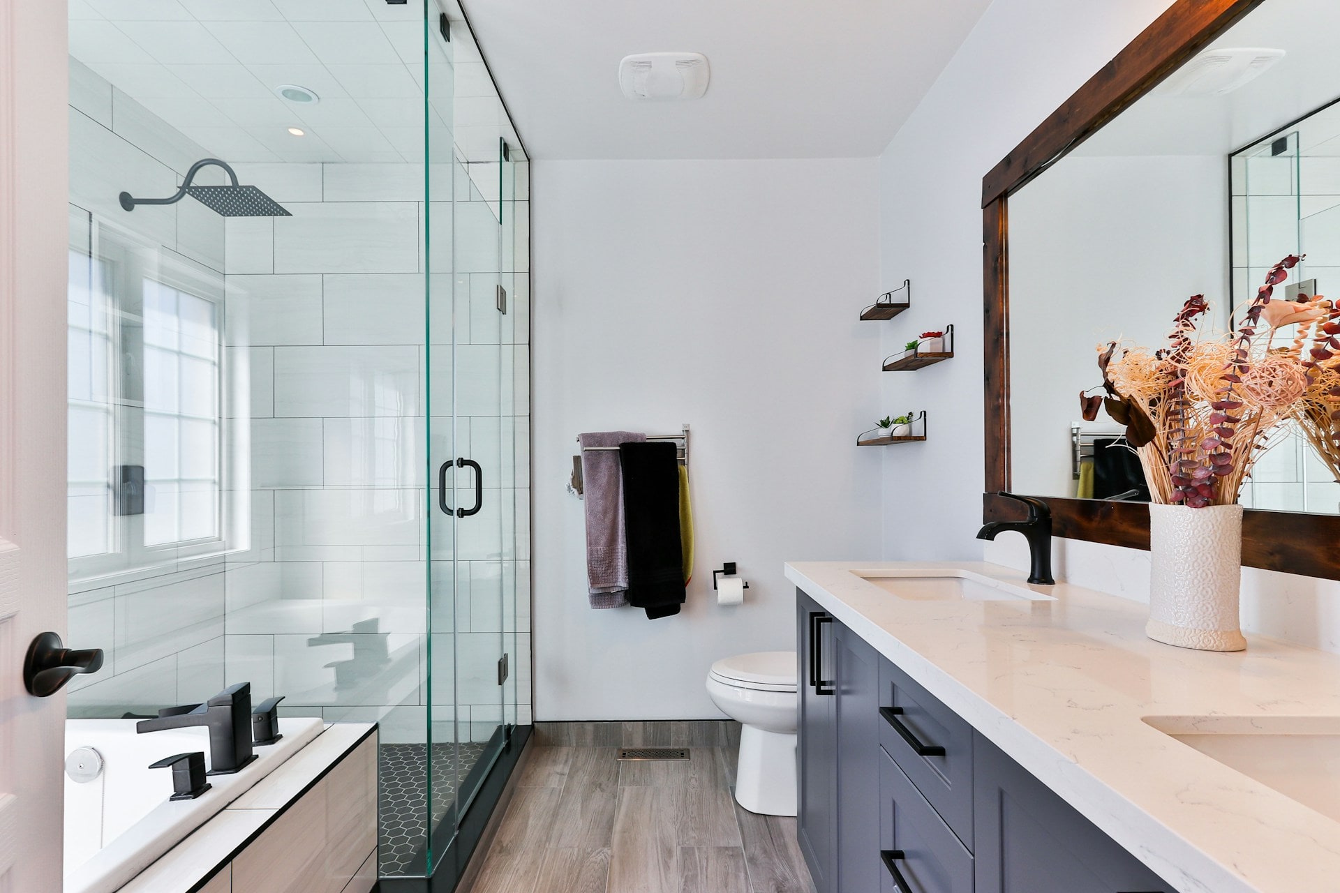 Stylish bathroom remodel with walk-in shower and dual sink vanity – Bathroom Renovation in New Jersey