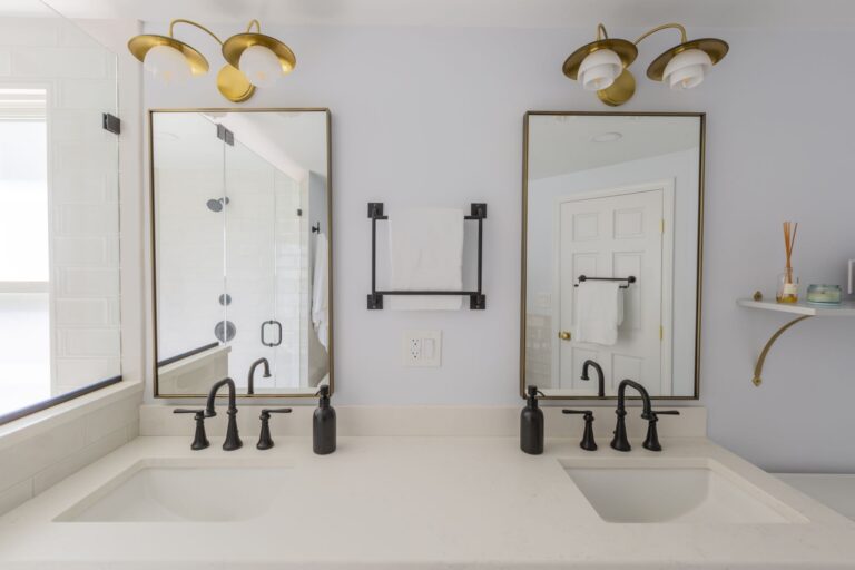 Hall bathroom remodel with double vanity and modern fixtures – remodeling cost guide NJ