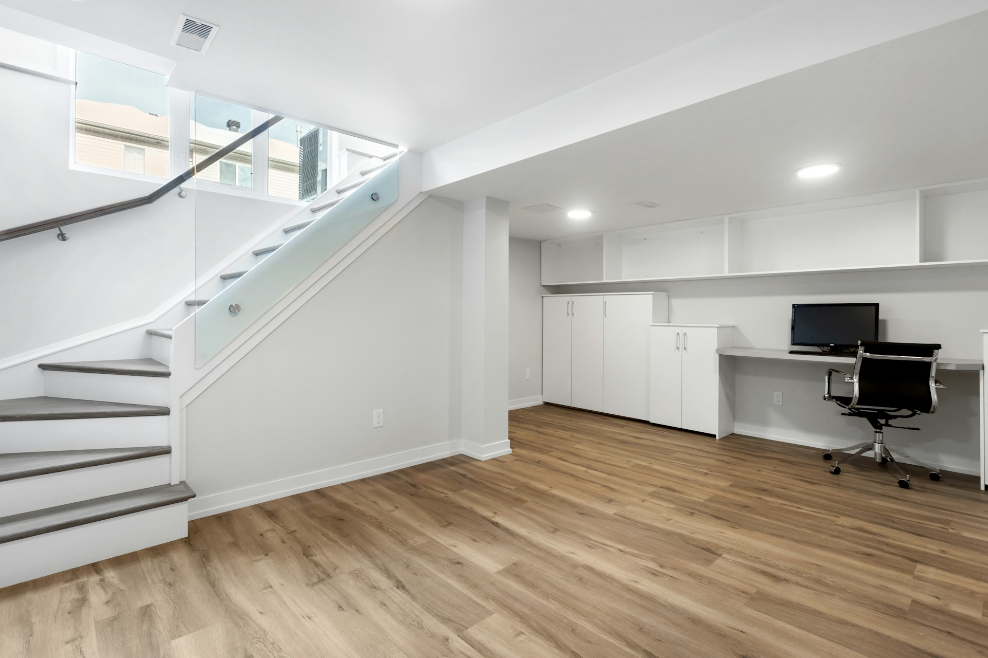 White Basement after remodeling
