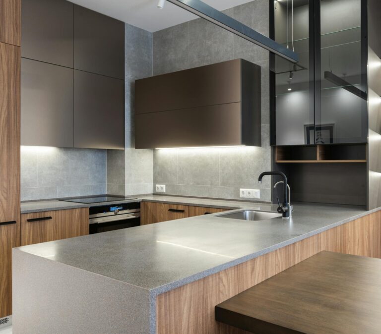 Modern kitchen remodel in New Jersey with new cabinetry, lighting, and plumbing requiring permit approval