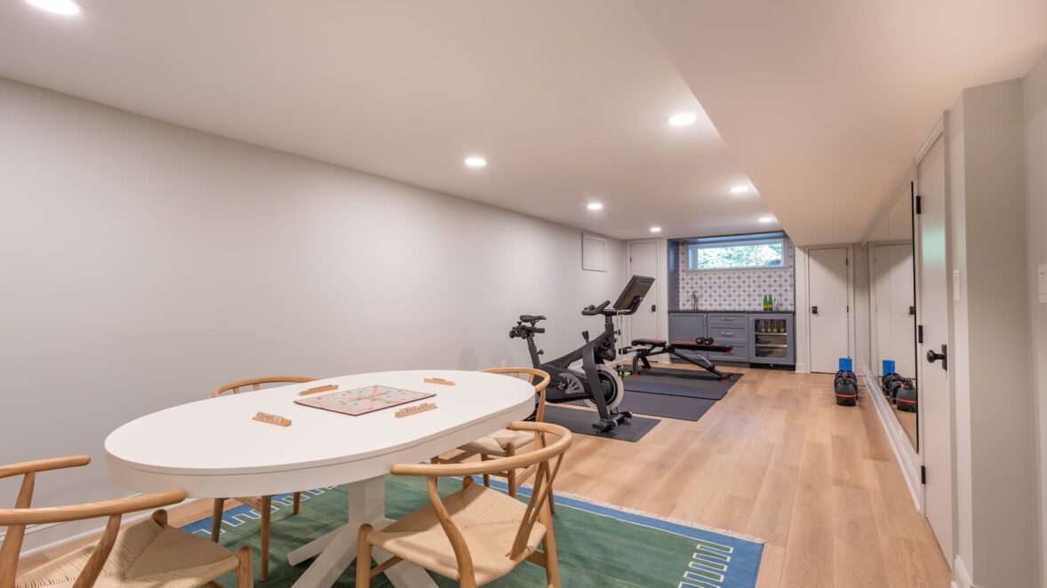 Basement Finishing and Remodeling #010Home Gym, Built ins, Staircase, Wet Bar, Lounge Area Chatham, NJ 04