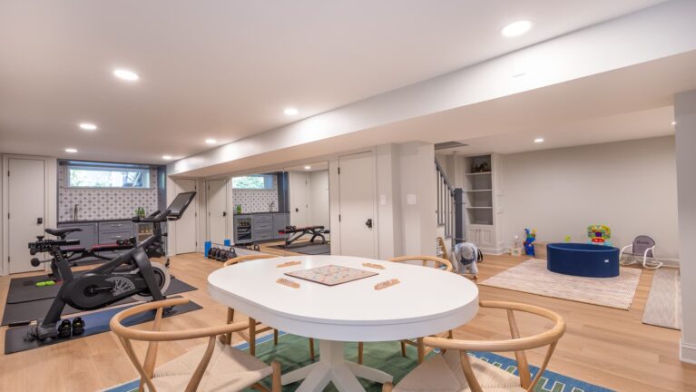 Chatham NJ Finished Basement with Lounge, Gym & Custom Wet Bar