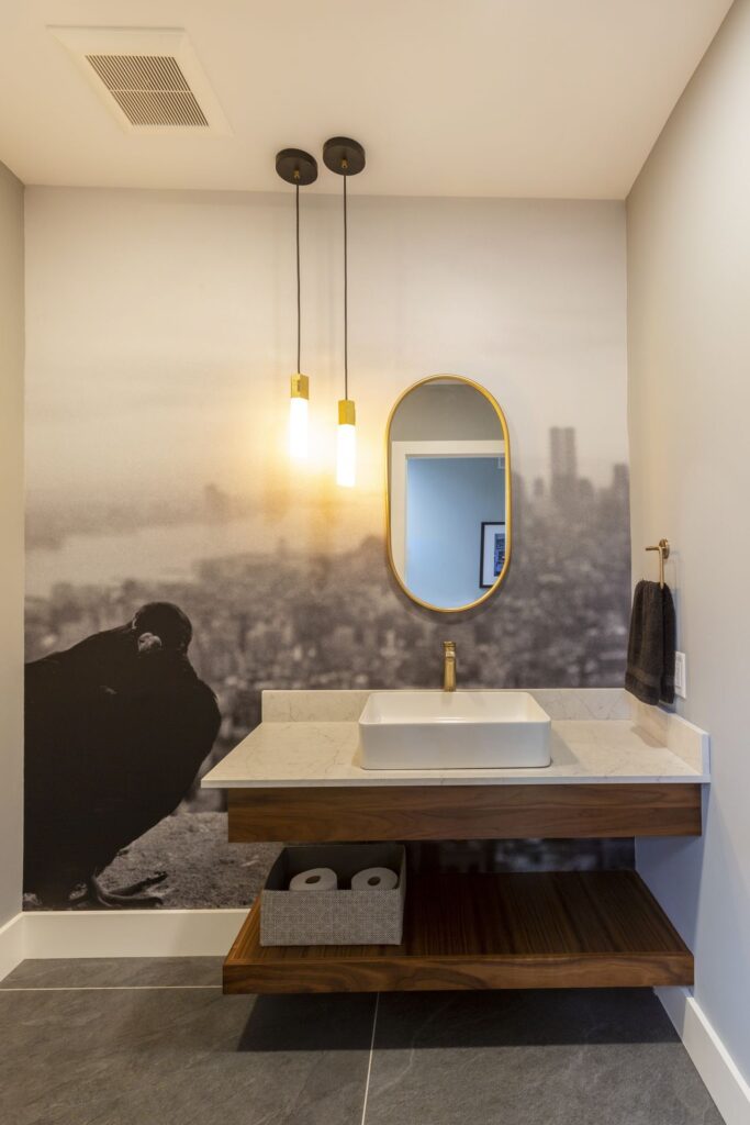Florham Park Powder Room Remodel with Bold 5-Foot Mural
