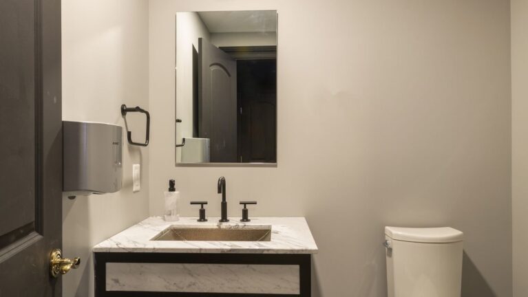 Luxury Powder Room Addition in Finished Basement | Livingston, NJ
