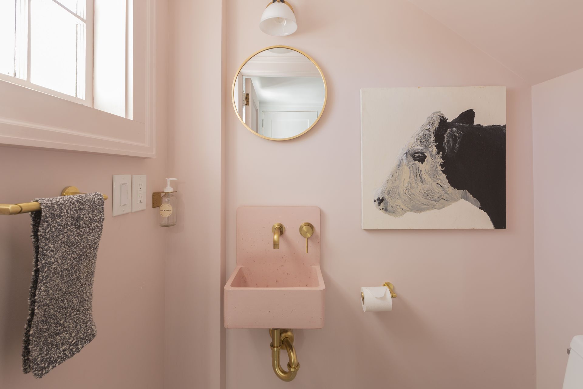 Blush and Brass Powder Room Remodel in Montclair, NJ