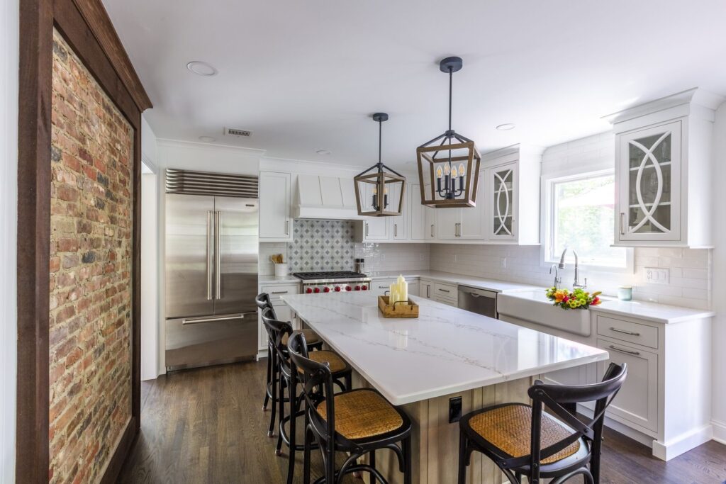 Bright Open Kitchen with Rustic Brick in New Providence NJ